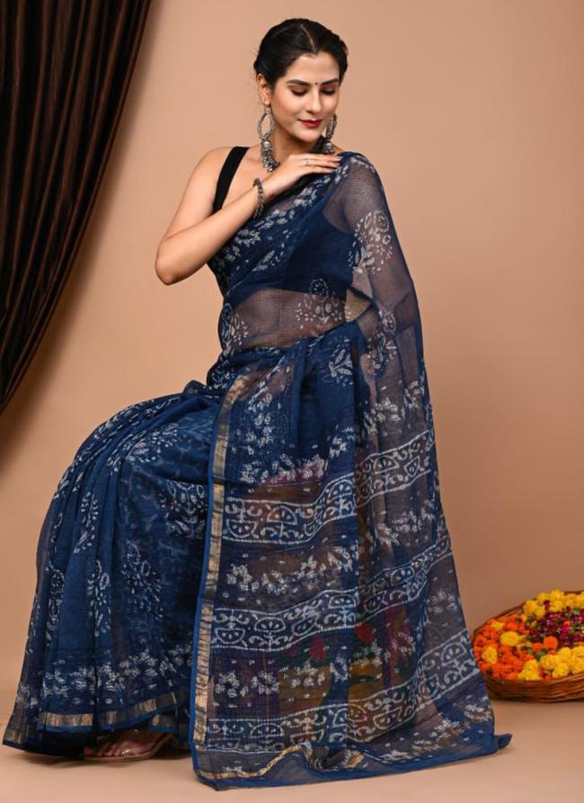 Cotton Blue  Digital Printed Saree